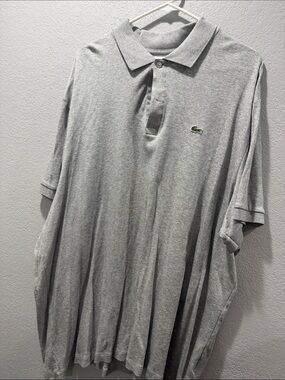 Lacoste Men’s Light Gray Polo with Green Crocodile Logo